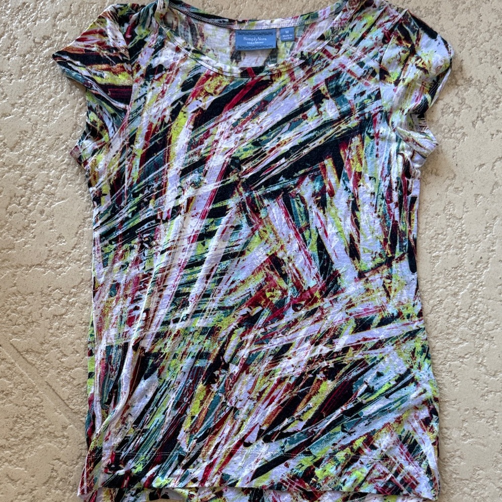 Simply Vera Vera Wang Multicolor Abstract Short Sleeve Top